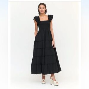 Hill House The Ellie Maxi Nap Dress, Black Tonal Seersucker, XXS